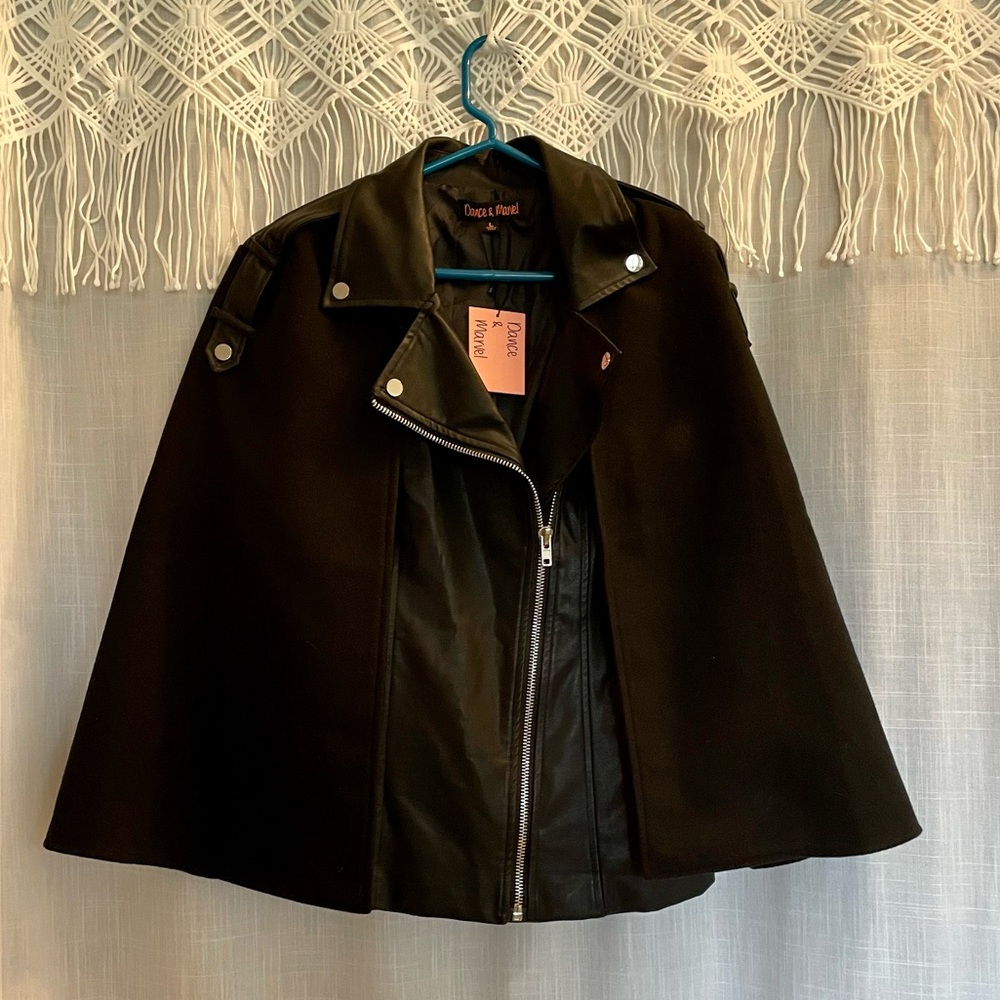Faux Leather Moto Vest with Removable Cape Black NWT